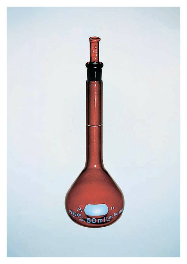 PYREX™ Low Actinic Class A Volumetric Flask with Glass Standard Taper Stopper